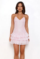 Party At The Disco Halter Mini Dress Pink